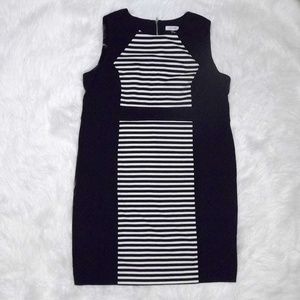 Calvin Klein black & white stripe colorblock dress